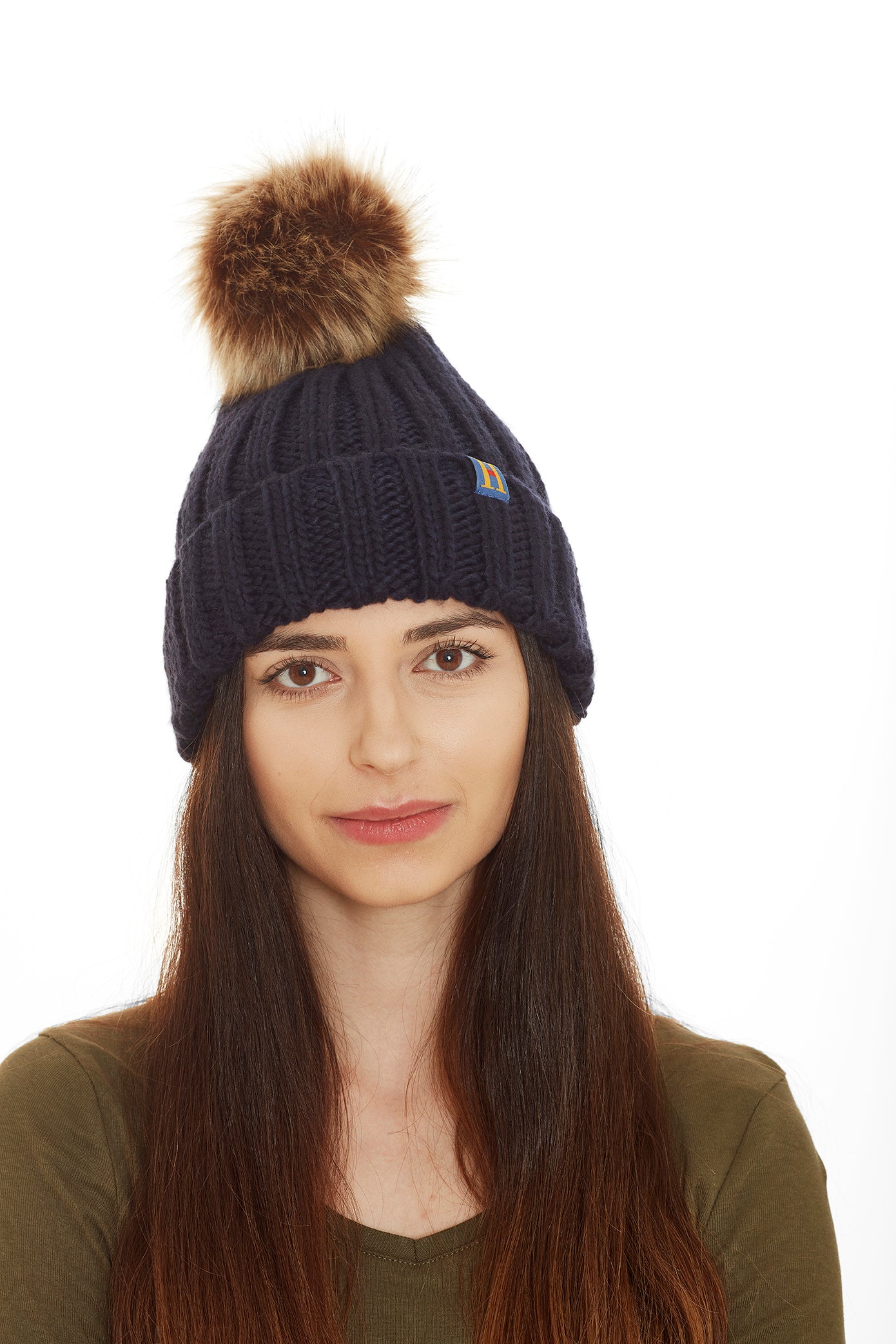 Ladies Hollabi Labelled French Navy Beanie - HOLLABI online